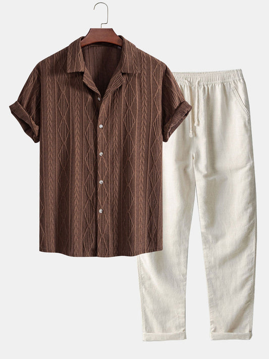 Gio™ Geometric Jacquard Cuban Shirt and Straight Leg Linen Pants